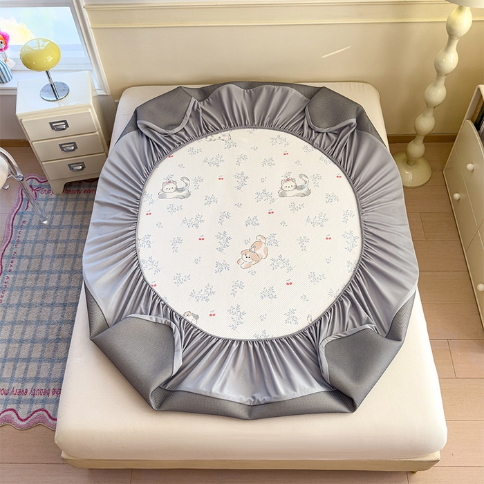 91家纺网 家纺一手货源 找家纺 宜派家纺 2026新款冰豆豆席卡通凉席凉感值过0.21可机洗夏天学生宿舍单人席子 樱桃泡泡狗-床笠