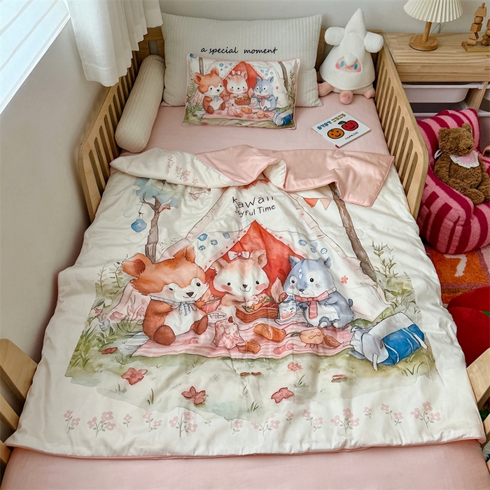 91家纺网 家纺一手货源 找家纺 萌宝家纺 2025新款大版牛奶绒被套加厚保暖儿童三件套-萌宠系列 小兔子