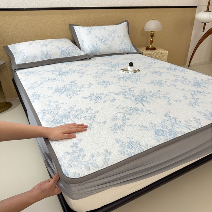 91家纺网 家纺一手货源 找家纺 宜派家纺 2026新款夏天冰丝A类母婴级凉感值过0.21冰豆豆家用凉席子夏季-思琳娜 思琳娜-天空蓝-床笠