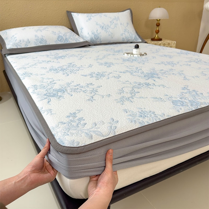 91家纺网 家纺一手货源 找家纺 宜派家纺 2026新款夏天冰丝A类母婴级凉感值过0.21冰豆豆家用凉席子夏季-思琳娜 思琳娜-天空蓝-床笠