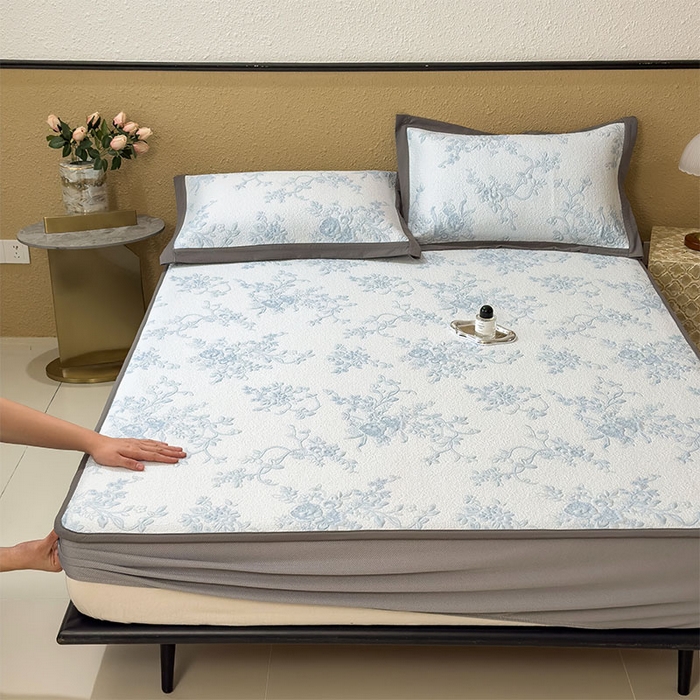 91家纺网 家纺一手货源 找家纺 宜派家纺 2026新款夏天冰丝A类母婴级凉感值过0.21冰豆豆家用凉席子夏季-思琳娜 思琳娜-天空蓝-床笠