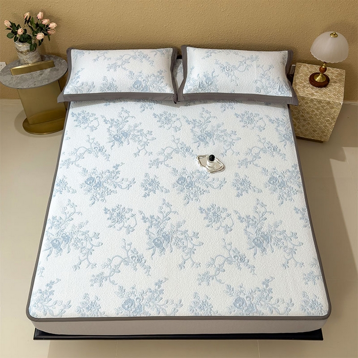 91家纺网 家纺一手货源 找家纺 宜派家纺 2026新款夏天冰丝A类母婴级凉感值过0.21冰豆豆家用凉席子夏季-思琳娜 思琳娜-天空蓝-床笠