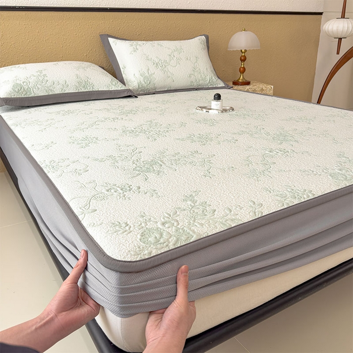 91家纺网 家纺一手货源 找家纺 宜派家纺 2026新款夏天冰丝A类母婴级凉感值过0.21冰豆豆家用凉席子夏季-思琳娜 思琳娜-豆绿-床笠