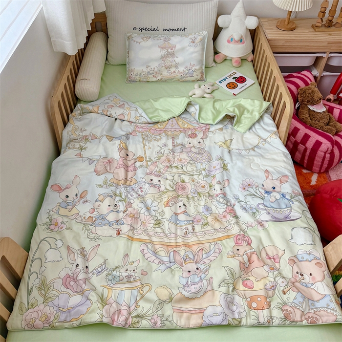 萌宝家纺 2026新款母婴风全棉60S贡缎大豆夏被幼儿园纯棉夏凉被三件套 甜梦蛋糕