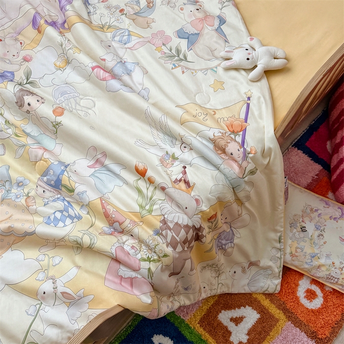 91家纺网 家纺一手货源 找家纺 萌宝家纺 2026新款母婴风全棉60S贡缎大豆夏被幼儿园纯棉夏凉被三件套 星月绮梦