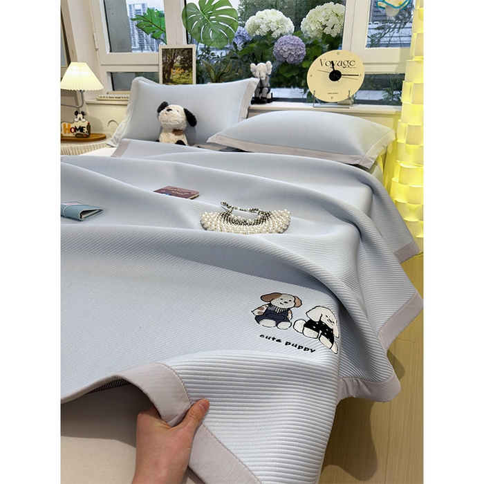 91家纺网 家纺一手货源 找家纺 宜派家纺 2026新款可机洗冰豆豆冰丝席凉席a类母婴级婴儿可用凉感值过0.21夏天床笠款软席子夏季 可爱小狗-床席