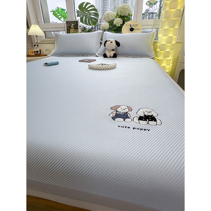 91家纺网 家纺一手货源 找家纺 宜派家纺 2026新款可机洗冰豆豆冰丝席凉席a类母婴级婴儿可用凉感值过0.21夏天床笠款软席子夏季 可爱小狗-床席