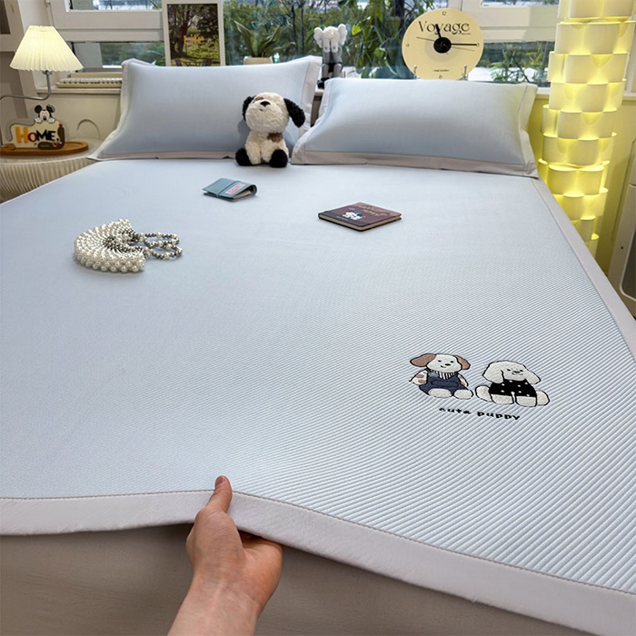 91家纺网 家纺一手货源 找家纺 宜派家纺 2026新款可机洗冰豆豆冰丝席凉席a类母婴级婴儿可用凉感值过0.21夏天床笠款软席子夏季 可爱小狗-床席