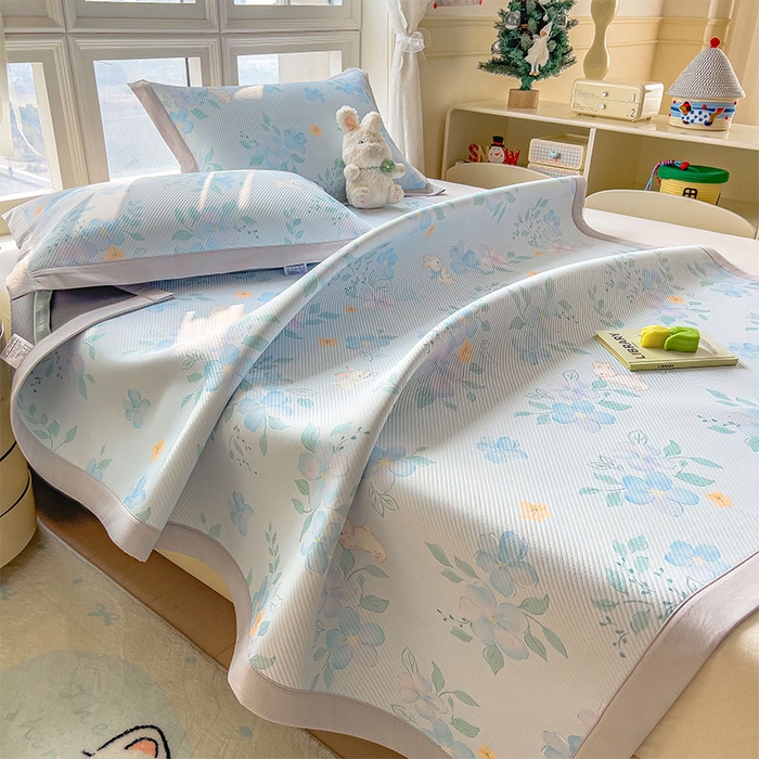 91家纺网 家纺一手货源 找家纺 （总）宜派家纺 2026新款夏季花卉冰丝凉席床笠凉感值过0.21单件夏天冰豆豆A类可机洗学生宿舍空调软席