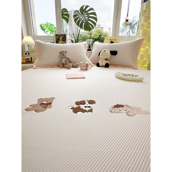 91家纺网 家纺一手货源 找家纺 宜派家纺 2026新款可机洗冰豆豆冰丝席凉席a类母婴级婴儿可用凉感值过0.21夏天床笠款软席子夏季 软萌小熊-床席