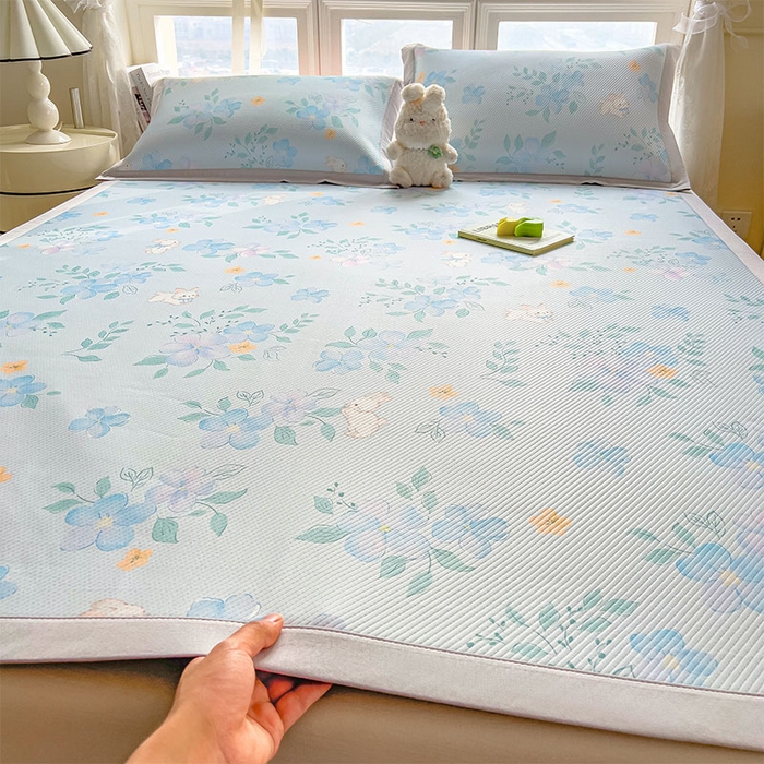 91家纺网 家纺一手货源 找家纺 （总）宜派家纺 2026新款夏季花卉冰丝凉席床笠凉感值过0.21单件夏天冰豆豆A类可机洗学生宿舍空调软席