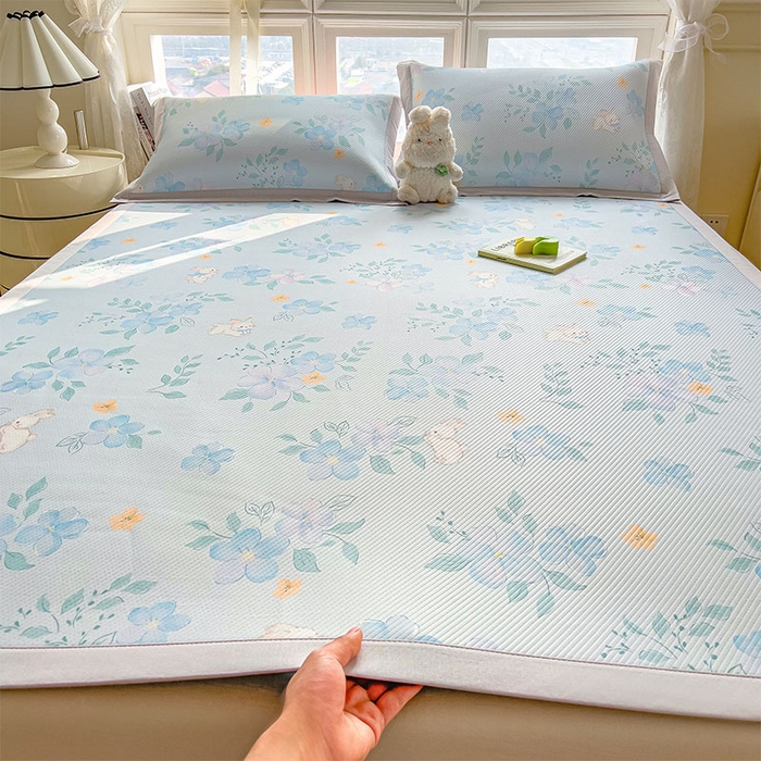 91家纺网 家纺一手货源 找家纺 （总）宜派家纺 2026新款夏季花卉冰丝凉席床笠凉感值过0.21单件夏天冰豆豆A类可机洗学生宿舍空调软席