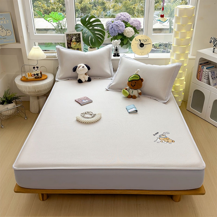 91家纺网 家纺一手货源 找家纺 宜派家纺 2026新款可机洗冰豆豆冰丝席凉席a类母婴级婴儿可用凉感值过0.21夏天床笠款软席子夏季 贪吃小狗-床席