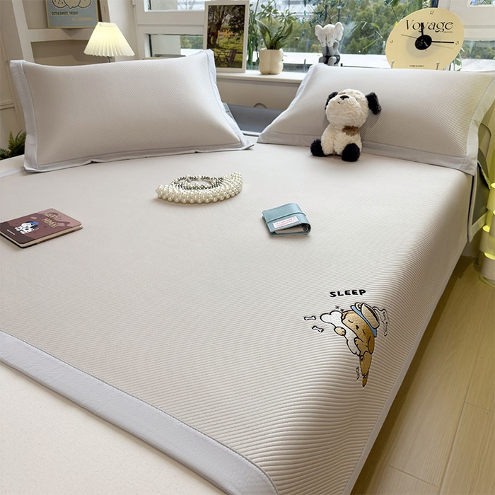 91家纺网 家纺一手货源 找家纺 宜派家纺 2026新款可机洗冰豆豆冰丝席凉席a类母婴级婴儿可用凉感值过0.21夏天床笠款软席子夏季 贪吃小狗-床席