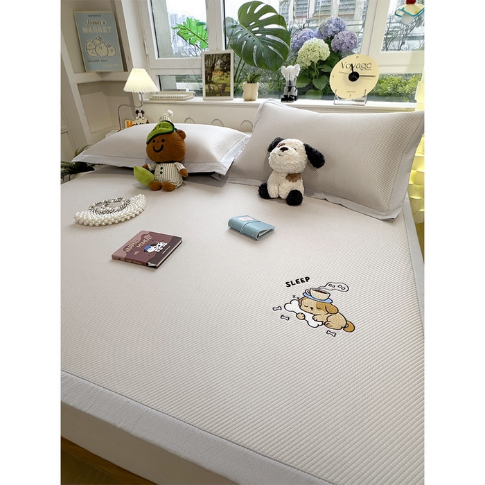 91家纺网 家纺一手货源 找家纺 宜派家纺 2026新款可机洗冰豆豆冰丝席凉席a类母婴级婴儿可用凉感值过0.21夏天床笠款软席子夏季 贪吃小狗-床席