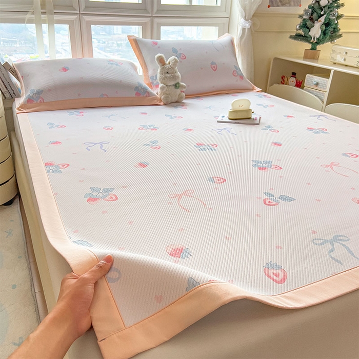 91家纺网 家纺一手货源 找家纺 （总）宜派家纺 2026新款夏季花卉冰丝凉席床笠凉感值过0.21单件夏天冰豆豆A类可机洗学生宿舍空调软席