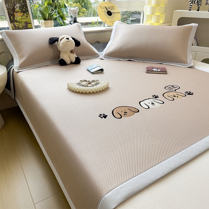 91家纺网 家纺一手货源 找家纺 宜派家纺 2026新款可机洗冰豆豆冰丝席凉席a类母婴级婴儿可用凉感值过0.21夏天床笠款软席子夏季 汪汪线条狗-床席