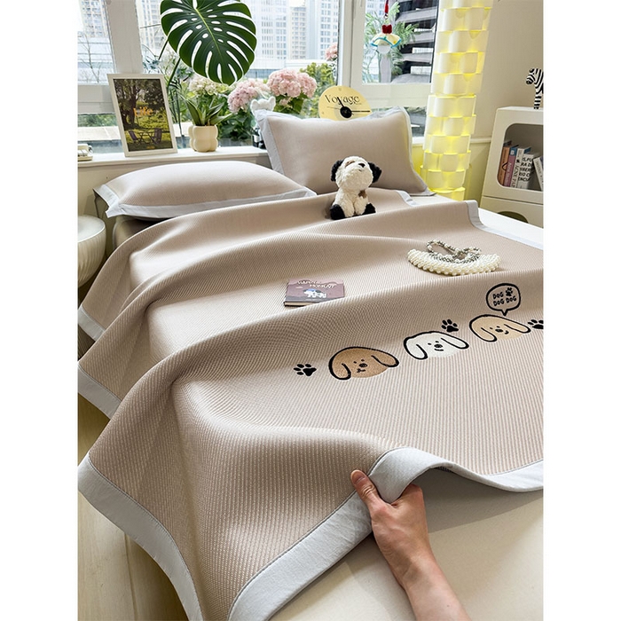 91家纺网 家纺一手货源 找家纺 宜派家纺 2026新款可机洗冰豆豆冰丝席凉席a类母婴级婴儿可用凉感值过0.21夏天床笠款软席子夏季 汪汪线条狗-床席