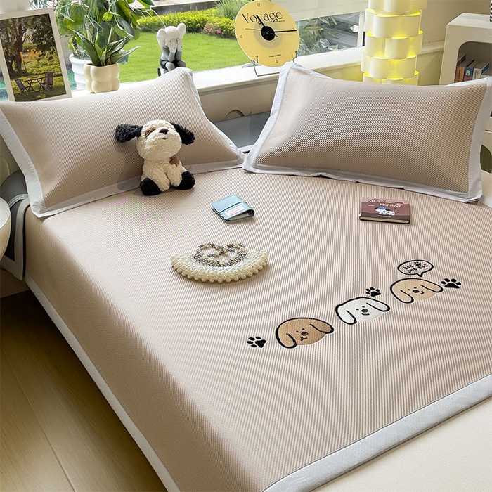 91家纺网 家纺一手货源 找家纺 宜派家纺 2026新款可机洗冰豆豆冰丝席凉席a类母婴级婴儿可用凉感值过0.21夏天床笠款软席子夏季 汪汪线条狗-床席