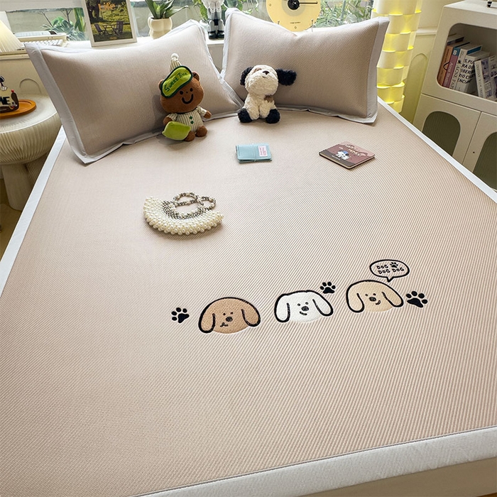 91家纺网 家纺一手货源 找家纺 宜派家纺 2026新款可机洗冰豆豆冰丝席凉席a类母婴级婴儿可用凉感值过0.21夏天床笠款软席子夏季 汪汪线条狗-床席