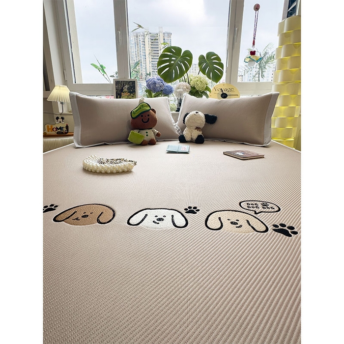 91家纺网 家纺一手货源 找家纺 宜派家纺 2026新款可机洗冰豆豆冰丝席凉席a类母婴级婴儿可用凉感值过0.21夏天床笠款软席子夏季 汪汪线条狗-床席