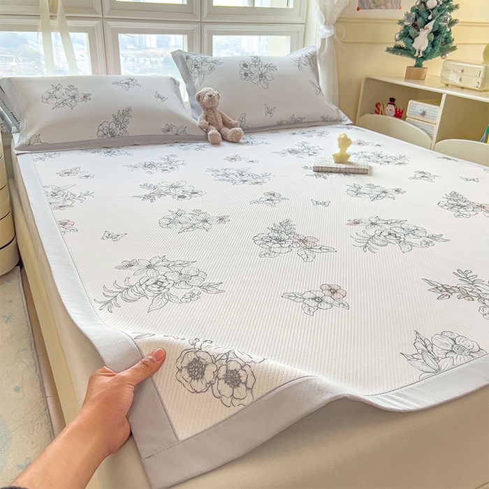 91家纺网 家纺一手货源 找家纺 宜派家纺 2026新款夏季花卉冰丝凉席床笠凉感值过0.21单件夏天冰豆豆A类可机洗学生宿舍空调软席 花影-床席