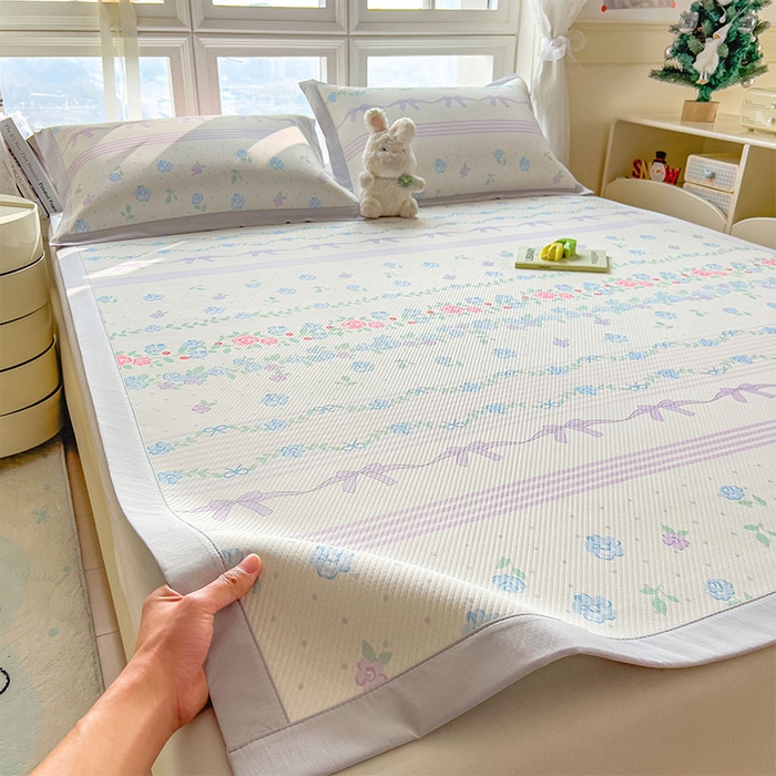 91家纺网 家纺一手货源 找家纺 （总）宜派家纺 2026新款夏季花卉冰丝凉席床笠凉感值过0.21单件夏天冰豆豆A类可机洗学生宿舍空调软席