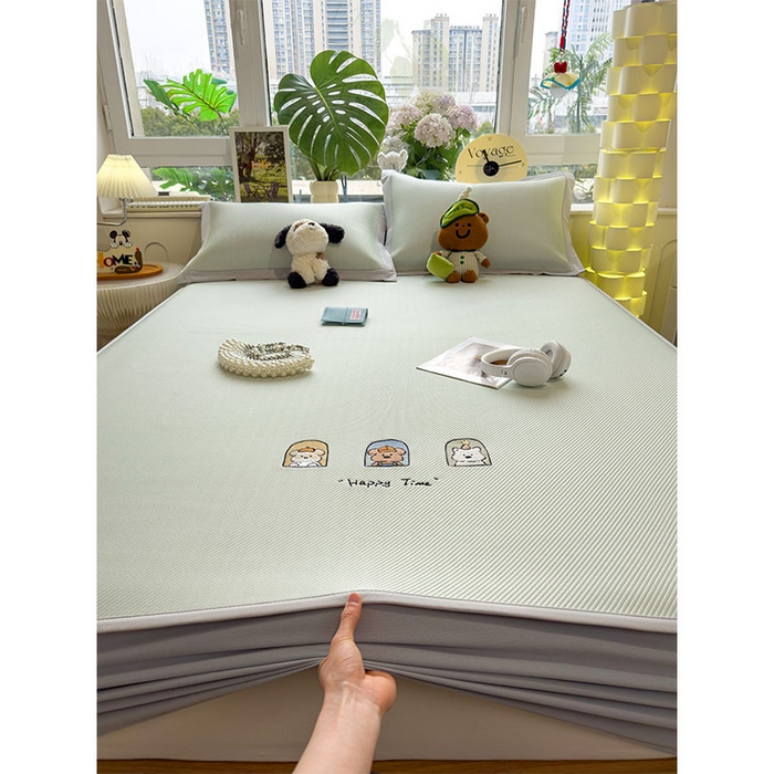 91家纺网 家纺一手货源 找家纺 宜派家纺 2026新款可机洗冰豆豆冰丝席凉席a类母婴级婴儿可用凉感值过0.21夏天床笠款软席子夏季 萌趣时光-床笠