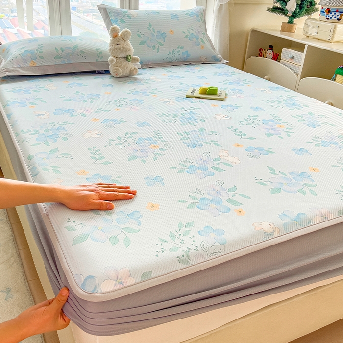 91家纺网 家纺一手货源 找家纺 （总）宜派家纺 2026新款夏季花卉冰丝凉席床笠凉感值过0.21单件夏天冰豆豆A类可机洗学生宿舍空调软席