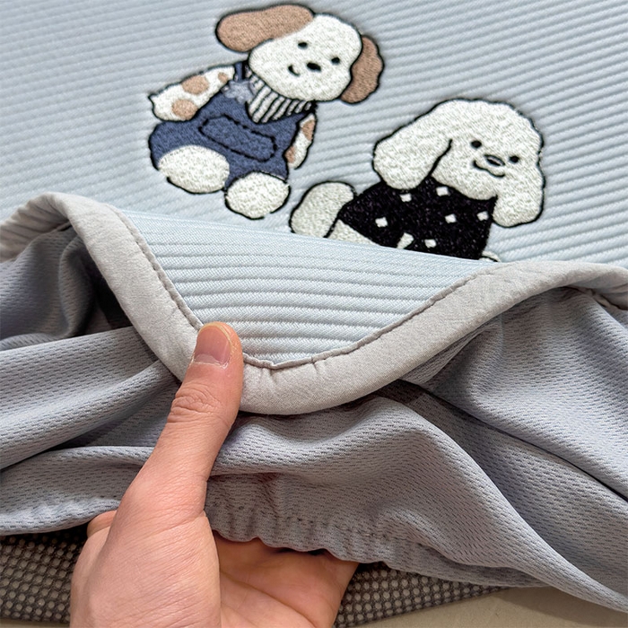 91家纺网 家纺一手货源 找家纺 宜派家纺 2026新款可机洗冰豆豆冰丝席凉席a类母婴级婴儿可用凉感值过0.21夏天床笠款软席子夏季 可爱小狗-床笠