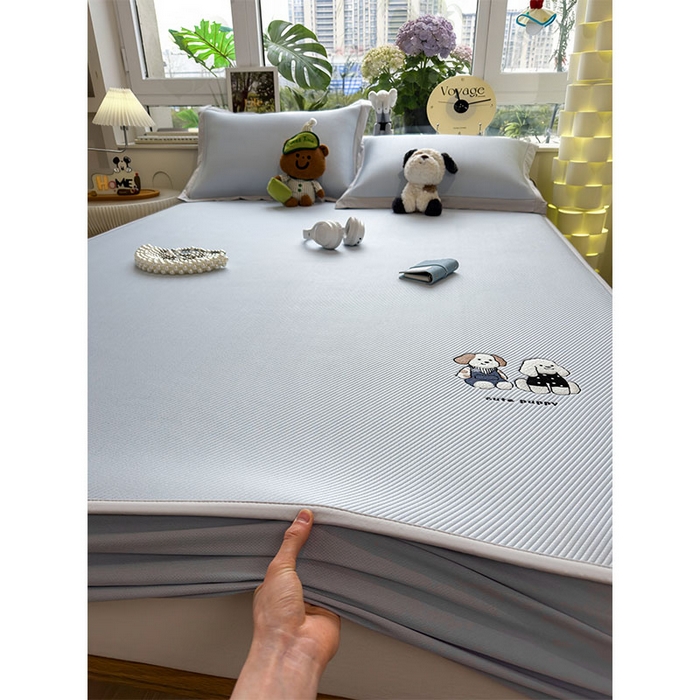 91家纺网 家纺一手货源 找家纺 宜派家纺 2026新款可机洗冰豆豆冰丝席凉席a类母婴级婴儿可用凉感值过0.21夏天床笠款软席子夏季 可爱小狗-床笠