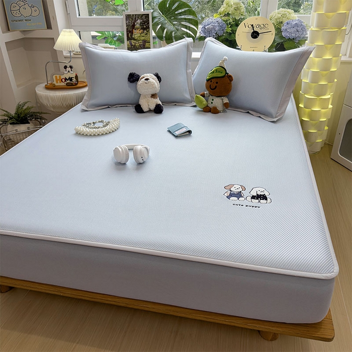 91家纺网 家纺一手货源 找家纺 宜派家纺 2026新款可机洗冰豆豆冰丝席凉席a类母婴级婴儿可用凉感值过0.21夏天床笠款软席子夏季 可爱小狗-床笠