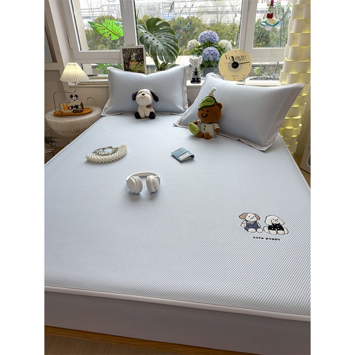 91家纺网 家纺一手货源 找家纺 宜派家纺 2026新款可机洗冰豆豆冰丝席凉席a类母婴级婴儿可用凉感值过0.21夏天床笠款软席子夏季 可爱小狗-床笠