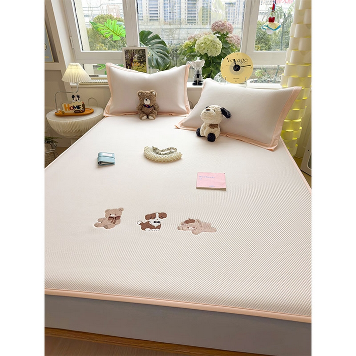 91家纺网 家纺一手货源 找家纺 宜派家纺 2026新款可机洗冰豆豆冰丝席凉席a类母婴级婴儿可用凉感值过0.21夏天床笠款软席子夏季 软萌小熊-床笠