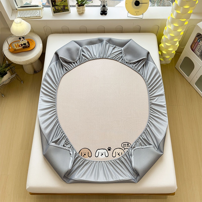 91家纺网 家纺一手货源 找家纺 宜派家纺 2026新款可机洗冰豆豆冰丝席凉席a类母婴级婴儿可用凉感值过0.21夏天床笠款软席子夏季 汪汪线条狗-床笠