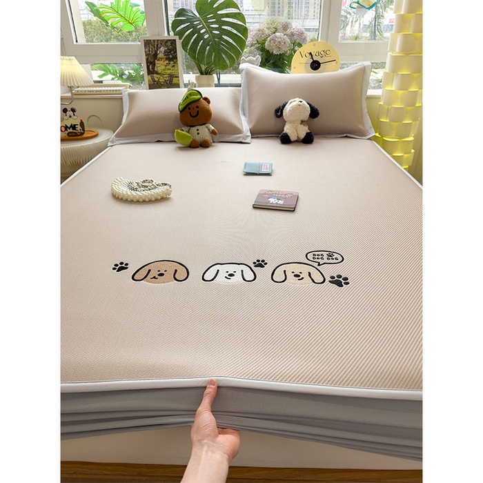 91家纺网 家纺一手货源 找家纺 宜派家纺 2026新款可机洗冰豆豆冰丝席凉席a类母婴级婴儿可用凉感值过0.21夏天床笠款软席子夏季 汪汪线条狗-床笠