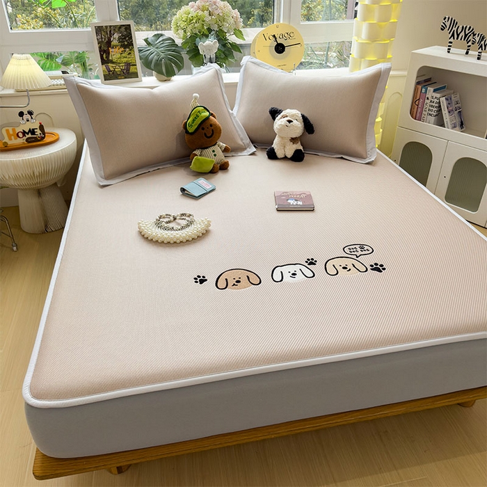 91家纺网 家纺一手货源 找家纺 宜派家纺 2026新款可机洗冰豆豆冰丝席凉席a类母婴级婴儿可用凉感值过0.21夏天床笠款软席子夏季 汪汪线条狗-床笠