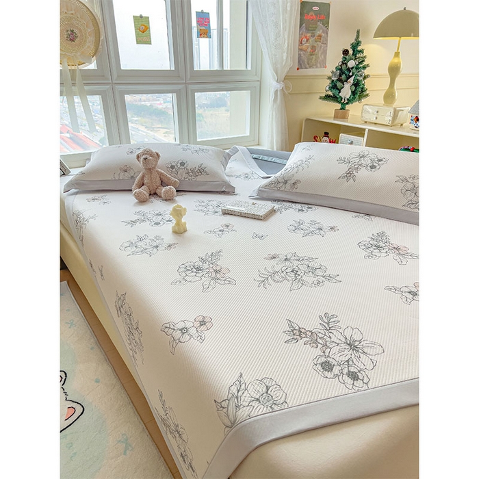 91家纺网 家纺一手货源 找家纺 宜派家纺 2026新款夏季花卉冰丝凉席床笠凉感值过0.21单件夏天冰豆豆A类可机洗学生宿舍空调软席 花影-床席