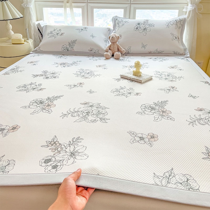 91家纺网 家纺一手货源 找家纺 宜派家纺 2026新款夏季花卉冰丝凉席床笠凉感值过0.21单件夏天冰豆豆A类可机洗学生宿舍空调软席 花影-床席