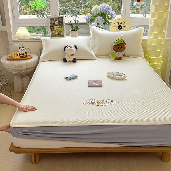 91家纺网 家纺一手货源 找家纺 宜派家纺 2026新款可机洗冰豆豆冰丝席凉席a类母婴级婴儿可用凉感值过0.21夏天床笠款软席子夏季 小友聚会-床笠