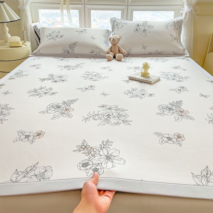 91家纺网 家纺一手货源 找家纺 宜派家纺 2026新款夏季花卉冰丝凉席床笠凉感值过0.21单件夏天冰豆豆A类可机洗学生宿舍空调软席 花影-床席