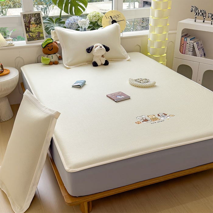 91家纺网 家纺一手货源 找家纺 宜派家纺 2026新款可机洗冰豆豆冰丝席凉席a类母婴级婴儿可用凉感值过0.21夏天床笠款软席子夏季 小友聚会-床笠