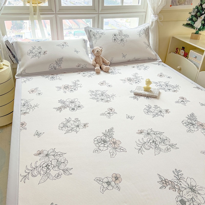 91家纺网 家纺一手货源 找家纺 宜派家纺 2026新款夏季花卉冰丝凉席床笠凉感值过0.21单件夏天冰豆豆A类可机洗学生宿舍空调软席 花影-床席