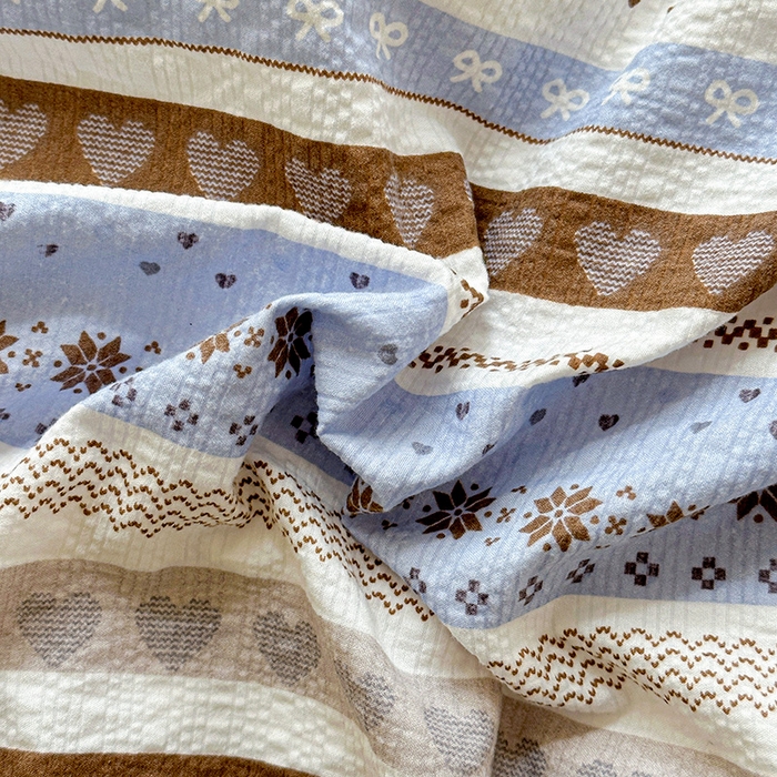 91家纺网 家纺一手货源 找家纺 梵希雅 2026新款费尔岛风贝壳边泡芙棉四件套床单被套宿舍三件套单品 棕蓝麋鹿