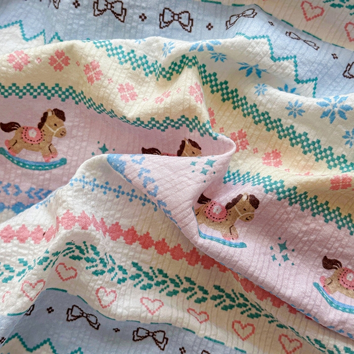 91家纺网 家纺一手货源 找家纺 梵希雅 2026新款费尔岛风贝壳边泡芙棉四件套床单被套宿舍三件套单品 甜粉摇马