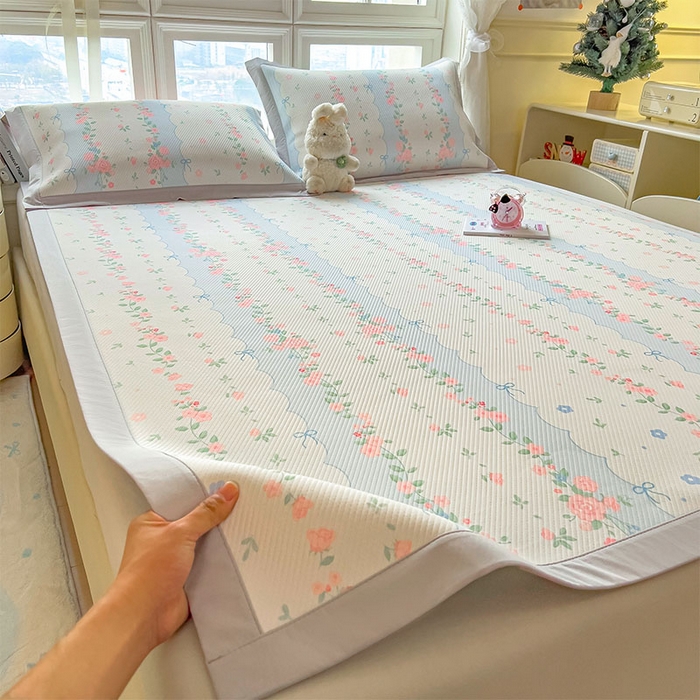 宜派家纺 2026新款夏季花卉冰丝凉席床笠凉感值过0.21单件夏天冰豆豆A类可机洗学生宿舍空调软席 花知晓-床席