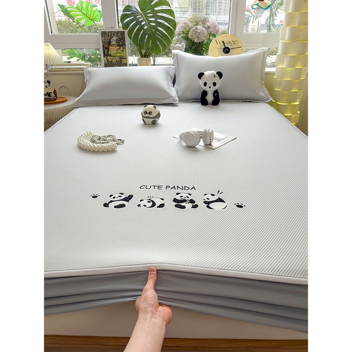 91家纺网 家纺一手货源 找家纺 宜派家纺 2026新款可机洗冰豆豆冰丝席凉席a类母婴级婴儿可用凉感值过0.21夏天床笠款软席子夏季 熊猫团子-床笠