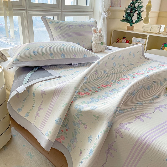 91家纺网 家纺一手货源 找家纺 宜派家纺 2026新款夏季花卉冰丝凉席床笠凉感值过0.21单件夏天冰豆豆A类可机洗学生宿舍空调软席 田园之家-床席