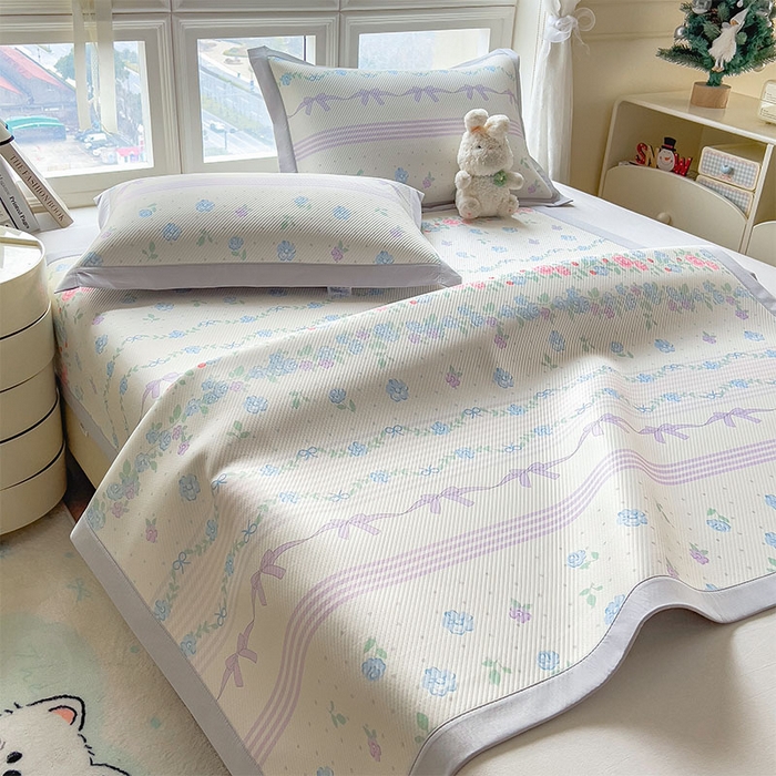 91家纺网 家纺一手货源 找家纺 宜派家纺 2026新款夏季花卉冰丝凉席床笠凉感值过0.21单件夏天冰豆豆A类可机洗学生宿舍空调软席 田园之家-床席