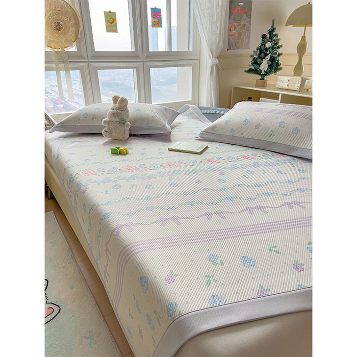 91家纺网 家纺一手货源 找家纺 宜派家纺 2026新款夏季花卉冰丝凉席床笠凉感值过0.21单件夏天冰豆豆A类可机洗学生宿舍空调软席 田园之家-床席